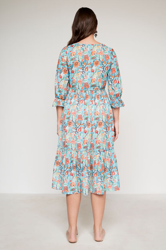 Blue Floral Flared Dress, Blue, image 5